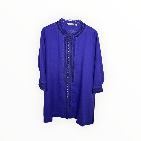 Soft Surroundings Tunic Top Women's Linen Desert Boho Embroidered India NEW - Picture 2 of 9